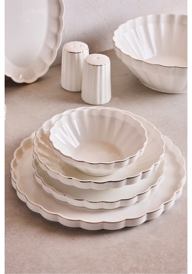 İstanbul Gold 29 Parça 6 Kişilik Porselen Gold Yaldızlı Yemek Takımı Beyaz Beyaz