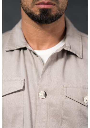 Advante Rahat Kalıp Kapak Ve Yan Cepli Astarsız Kanvas Baharlık Gömlek Taş