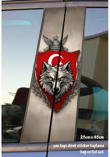 Ayyıldız Türk Kurt Sticker Yan Kapı Direk Kaplama 2li Sol Sağ Takım Yapıştırma