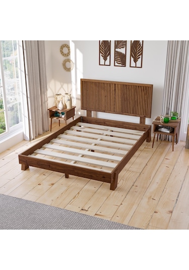 Ebruli Model Ceviz Renk Çam Ahşap Karyola-166 120 x 200