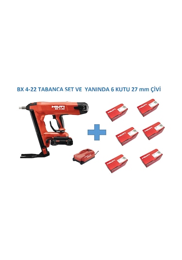 Hilti BX 4-22 Akülü Beton Çivi Çakma Tabancası + B 22-85 Batarya + C 6-22 Şarj Cihazı + 6 Kutu B-XC-27 MM Çivi