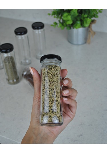 10 Adet 105 Ml Metal Siyah Kapaklı 105 Cc Şeffaf Uzun Cam Kavanoz