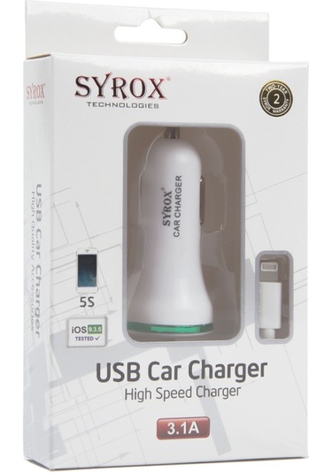 Syrox C39 Araç Içi Şarj Aleti Iph Lightning Sabit Kablo+Usb 3.1A
