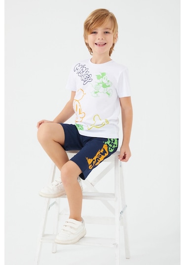 Mıckey Mouse Erkek Çocuk Bermuda Takım Beyaz