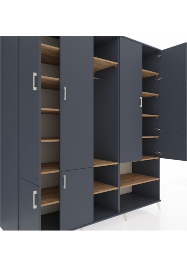 Kronos Dolap 15 Raflı 5 Kapaklı Tek Askılı 220x59x243 Antrasit-antrasit/çam Antrasıt/atlas Çam