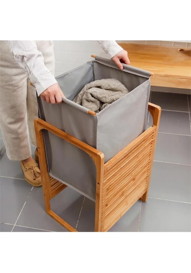 Digithome Bambu Kirli Sepetli Banyo Düzenleyici Çamaşır Sepeti Jw-20290