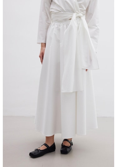 Manuka Volanlı Premıum Etek Ekru