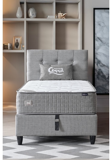 Mimoza Tek Kişilik Sandıklı Baza Antibakteriyel Ortopedik Paket Yaylı Yatak 3 Lü Set 120 x 200