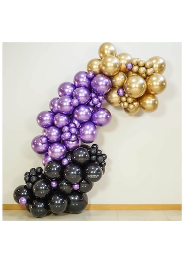 10 Adet Metalik Gold, 10 Adet Metalik Mor, 10 Adet Metalik Siyah Balon Çok Renkli