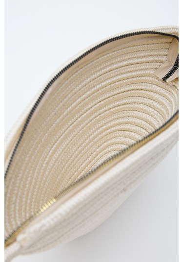 Shule Bags Rome Handmade Hasır Clutch Çanta Krem Krem