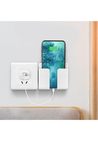 Beyaz Yumruksuz Braket Uzaktan Kumanda Cep Telefonu Şarj Duvara Monte Kutu Duvara Monte Saklama Kutusu Cep Telefonu Depolama Rafı