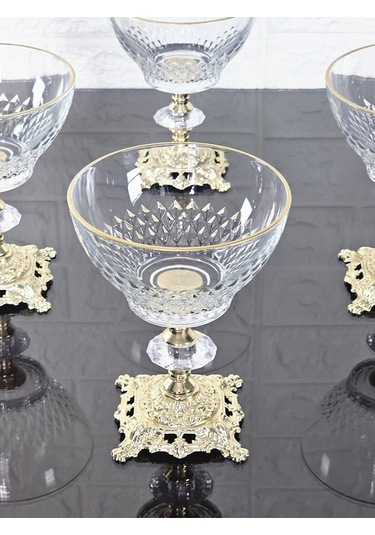 Paşabahçe Serisi Infınıty Kase & Magnolıa Kase & Dondurmalık & Şekerlik Kare Gold Döküm Ayaklı Naturel