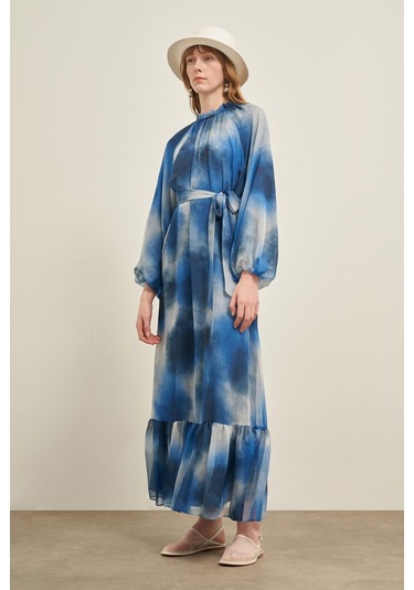 Ftz İpek Saten Elbise İndigo 31039 Indigo