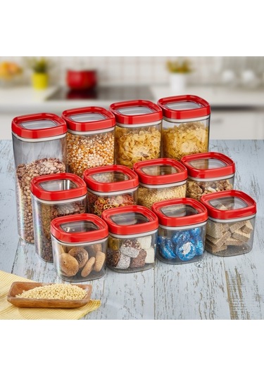 Ceronni Bonny Erzak Saklama Kabı 3lü Set 1,8lt - 1lt - 600ml Kırmızı Kırmızı