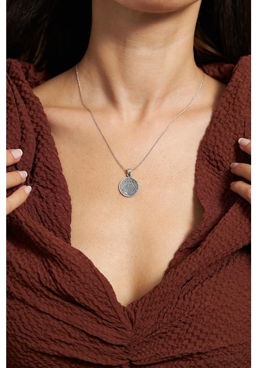 Roza Silver Otantik Süleyman'ın Mührü Oksitli 925 Ayar Gümüş Kolye Rn10218