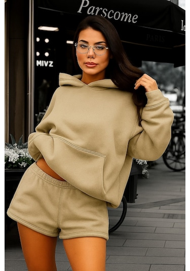 Benroma 3 İplik Penye Unısex Düz Renk Sweatshırt Bej