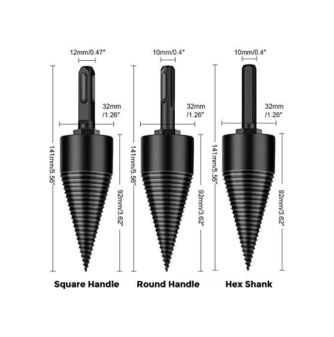 Moveevo Ahşap Bölme Matkap Ucu, Yüksek Karbon Çelik, Çekiç Matkap Uygulamalı, Kare-daire-hex Uçlu 3 Adet Uçlu Seti