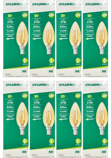 Sylvania 4,5w 37w 2500k Sarı Işık E14 Duylu Eski Tip Görünümlü Led Ampul 8 Adet