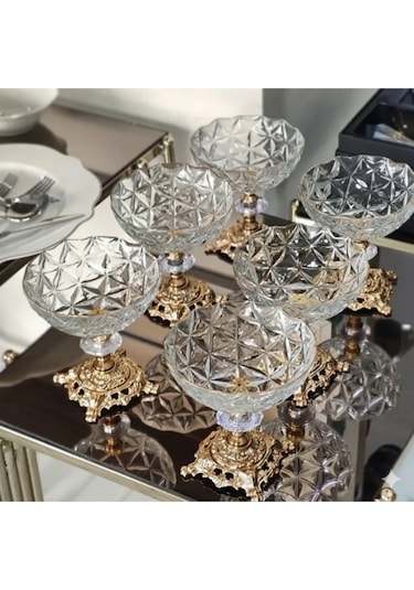 Assa Bazaar Paşabahçe Estrella Ayaklı Kase 6 Lı Set Cam Sunumluk, Tatlı, Dondurmalık & Çerezlik Beyaz