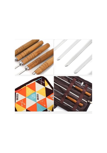 Besthome1 5'li Kamp Fork Seti - Ahşap Saplı Isı Yalıtım - 2cr13 Çelik - Taşınabilir Depo Çantası, Çok Renkli Çok Renkli