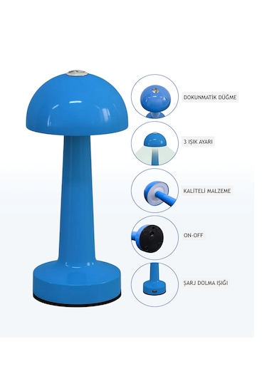 Zenlight Mantar Masa Lambası 320-3 Mavi