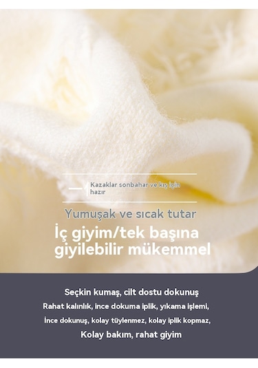 Erkek Sonbahar Ve Kış Düz Renk Kalın Yuvarlak Yaka Kazak Beyaz