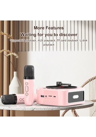 Xindoker Retro Taşınabilir Şarkı Söyleme Hoparlörü - Çift Mikrofonlu Pembe Model, Bluetooth 5.3, Sd Kart Ve Aux Girişi