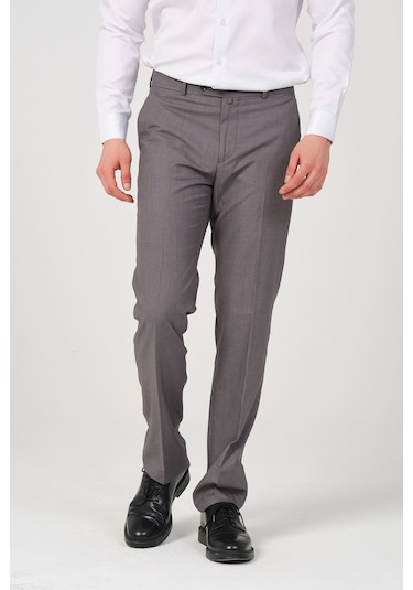 Erkek Regular Fit Kumaş Pantolon Gri Melanj