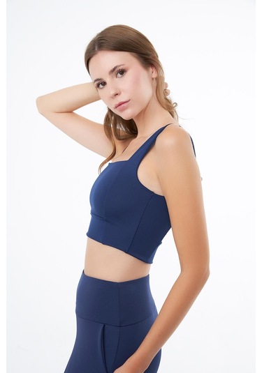 Lacivert Kare Yaka Crop Top Büstiyer Lacivert