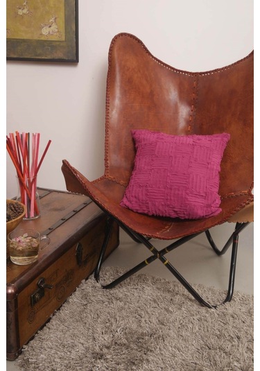 Peraluna Foam Pıllow Şifon Şerit Triko Yastık Kılıfı 45x45 Cm Fuşya - Fuşya