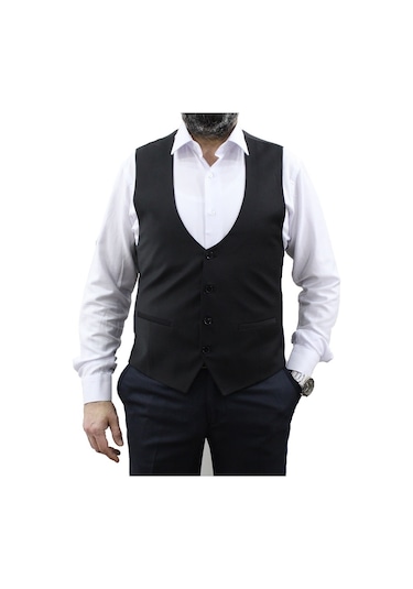 Mentor Regalo Erkek Yelek U Yaka Cepken Siyah 50161