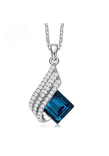 Lüks Mavi Melek Kanatları Kolye Seti Gümüş Kaplama Gümüş