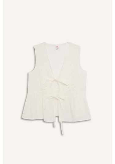 Defacto Regular Fit Brode Önden Bağlamalı Beyaz Plaj Üstü-fall İn Love E4263ax25smwt16 Beyaz