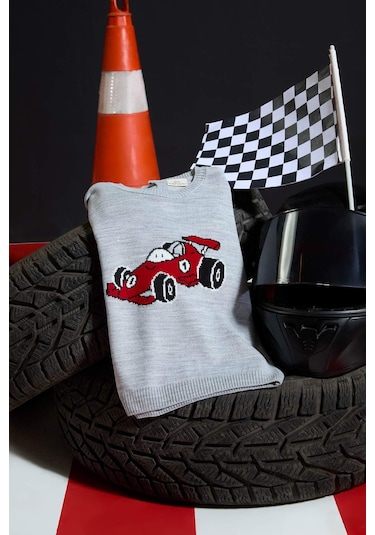 Defacto Erkek Bebek Bisiklet Yaka Araba Baskılı Kazak F2586a525wngr52 Gri