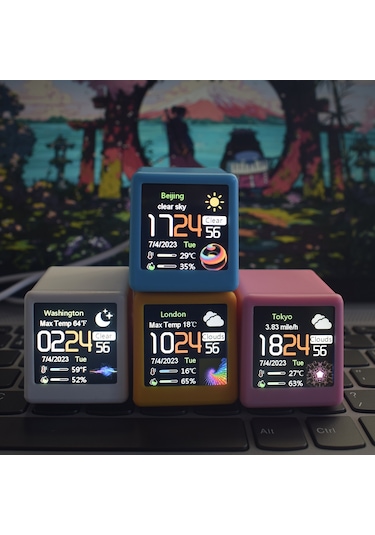 Jeehugo Beyaz Wifi Oled Masaüstü Hava Durumu Saati - Tarih, Sicaklık, Nem, Canlı Veriler Ve Telefon Albümü Resim/animasyon Gösterme Özelliği