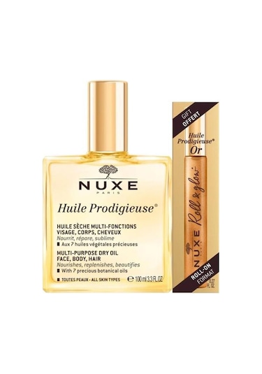 Nuxe Huile Prodigieuse Çok Amaçlı Kuru Yağ 100 ML + Huile Roll-On Cilt Bakım Yağı 8 ML