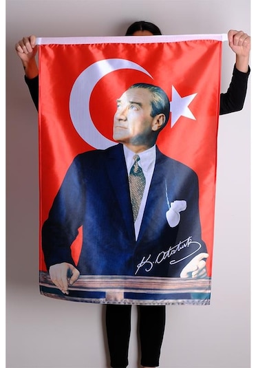 Atatürk Baskılı Türk Bayrağı Raşel Kumaş Dijital Baskı 70x105 cm