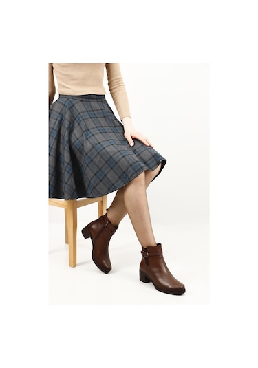 Gönderi R Kahve Floter Fermuarlı Kalın Topuklu Hakiki Deri Bot Kahve