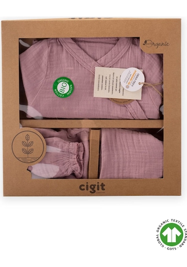 Cigit Organik Hastahane Çıkışı Bebek Takımı 0-3 Ay Leylak Leylak