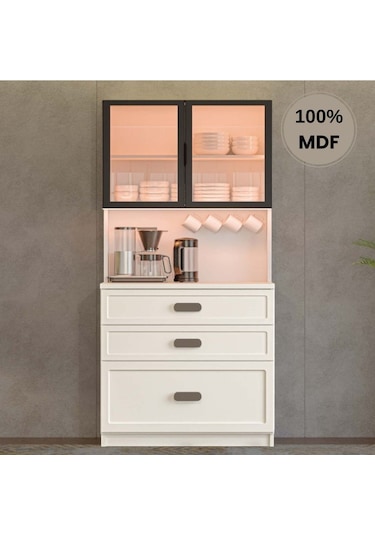 Manollya Mdf Kahve Köşesi Dolabı Çekmeceli Işıklı Aytaşı