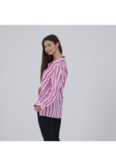 Collezione Pembe Çizgili Beyaz Gömlek Beyaz - Pembe