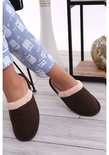 Wordex U050 Unisex Kışlık Ev İçi Terliği Kürklü Yünlü Terlik Kahverengi