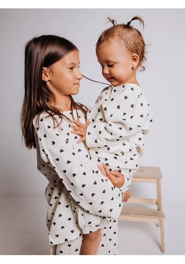Ruandı Kalpli Çocuklar İçin Muslin Pijama 250485930 Beyaz