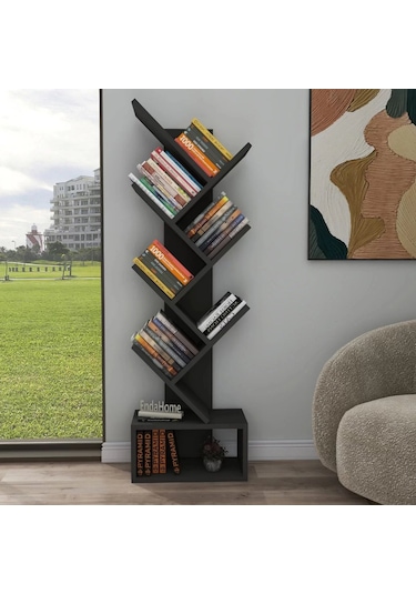 Reyo Home Enda Erine 8 Raflı Zikzak Kitaplık Antrasit
