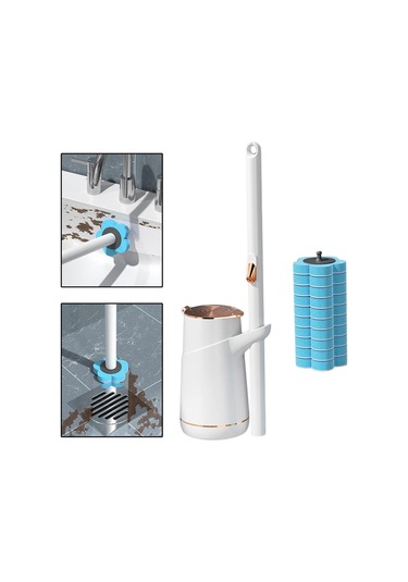 Suntek Magideal  Tek Kullanımlık Tuvalet Fırçası Klozet Dolum Başlığı Pot-10x-mavi-kafa