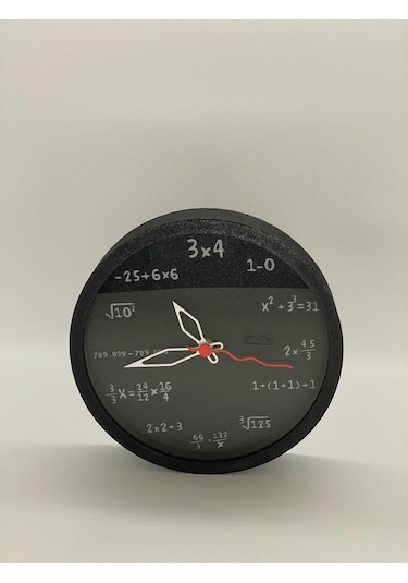 Matematik Temalı Duvar Saati, Siyah Kasa, Zamanı Bilimle Yorumla Siyah