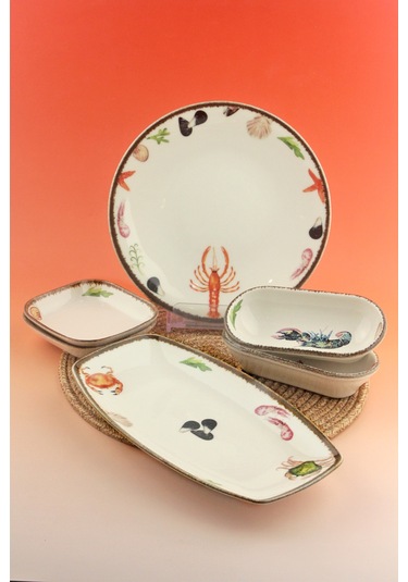 Retro Balık 2 Kişilik 7 Parça Balık & Meze Takımı Beyaz