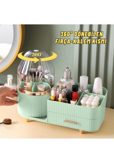 Makyaj Organizer Kozmetik Aksesuar Fırça Ve Takı Düzenleyici Çok Amaçlı Makyaj Kutusu Yeşil