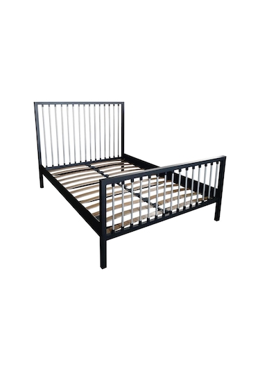 Breeze Çift Kişilik Ferforje Metal Karyola Siyah-gri Ahşap Latalı