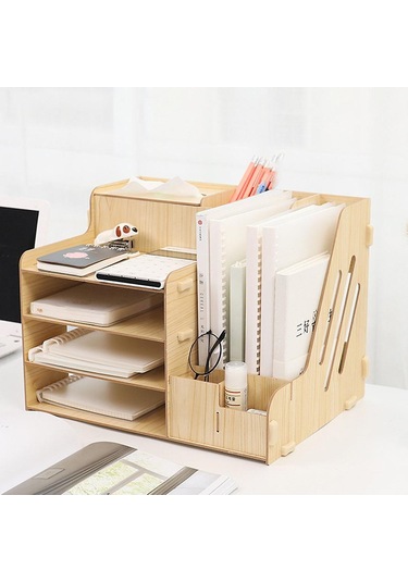 Ganzhoushop Ofis Masası Düzenleyici Elyaf Levha Kendin Yap Kalemlik Kutu Çekmece Kırtasiye Tepsi Rafı